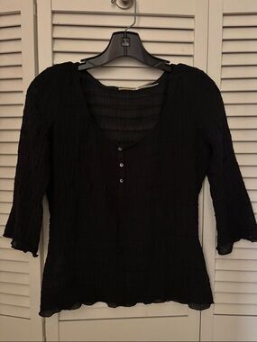 Max Studio Silk Black Crinkle Scoop Neck Top Sz XS